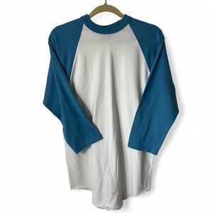 Soffe Blue and White baseball 3/4 length Crew Neck Tee size m